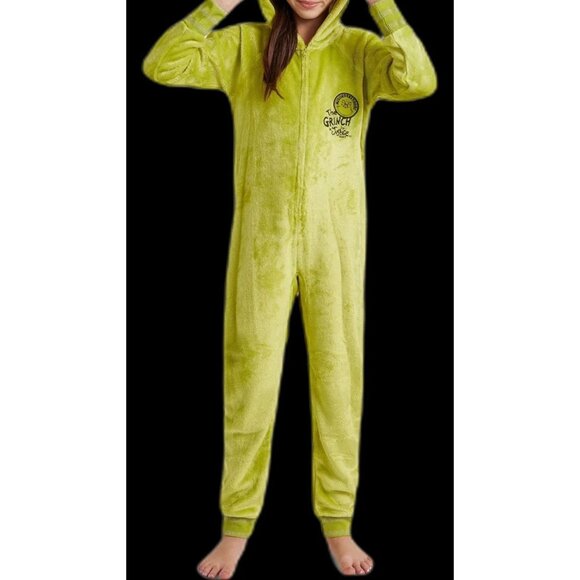 JUSTICE Grinch Hooded Union Suit Sleep Pajamas GIRLS SIZE XL 16-18 CHRISTMAS NEW - Picture 8 of 9